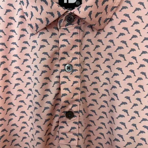 FootJoy Lisle Leaping Dolphins Golf Polo Shirt Men's 2XL Pink Gray Graphic Sport - Picture 4 of 7
